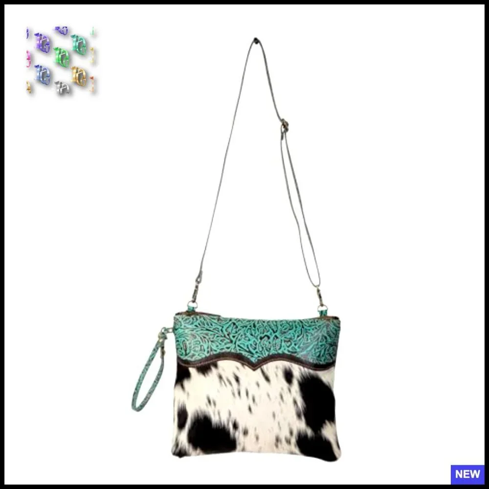 Hand-Tooled Leather Crossbody Bag Western Chic Medium Purse with Straps - Picture 4 of 6